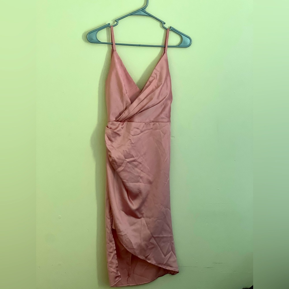 Pink Silky Dress with Low slit